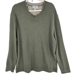 Tommy Bahama Sweater Mens 2XLT Green Beige Reversible Crewneck Pullover Raglan